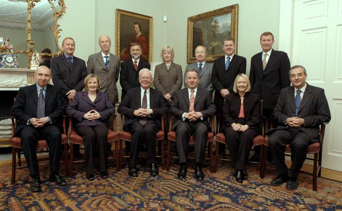 A photograph of the 2005 Scottish Cabinet with the Permanent Secretary inside Bute House, Edinburgh