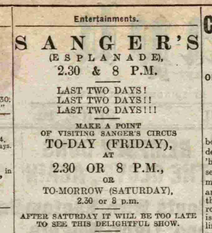 Detail from the advertisement promoting the circus’s tour in Dundee The Evening Telegraph, Friday 17th June 1921. Courtesy of DC Thomson and the British Newspaper Archive.