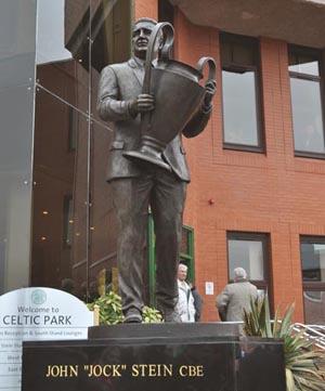 A statue of Jock Stein, by sculptor John McKenna, commissioned by Celtic Football Club as an entrance feature to the Parkhead Stadium, Celtic Park , Glasgow.