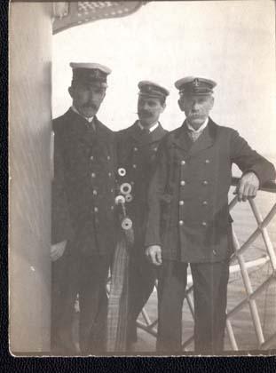 John Henderson, believed to be the far right, atop The Bell Rock Lighthouse. Courtesy of the Morrison Family
