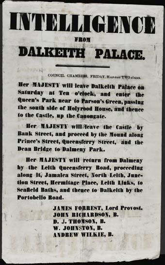 A poster outlining the journey to be made by the Queen from Dalkeith Palace. Credit: Buccleuch Archives/By kind permission of the Duke of Buccleuch and Queensberry, KT , National Records of Scotland (NRS), GD224/524/2/7/5