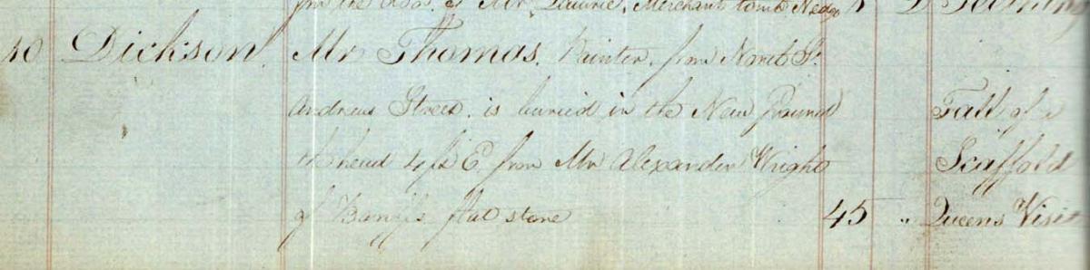 Thomas Dickson’s death entry Crown copyright, National Records of Scotland, Old Parish Register of Deaths for Leith South, 692/2 page 235.