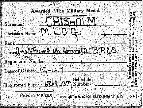 Campaign medal card of Mairi Gooden Chisholm, British Red Cross Society, 19th November 1917. Crown copyright, The National Archives, WO 372/23/90310