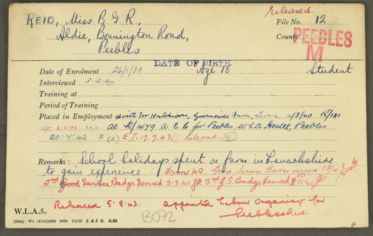 Betty Reid's index card