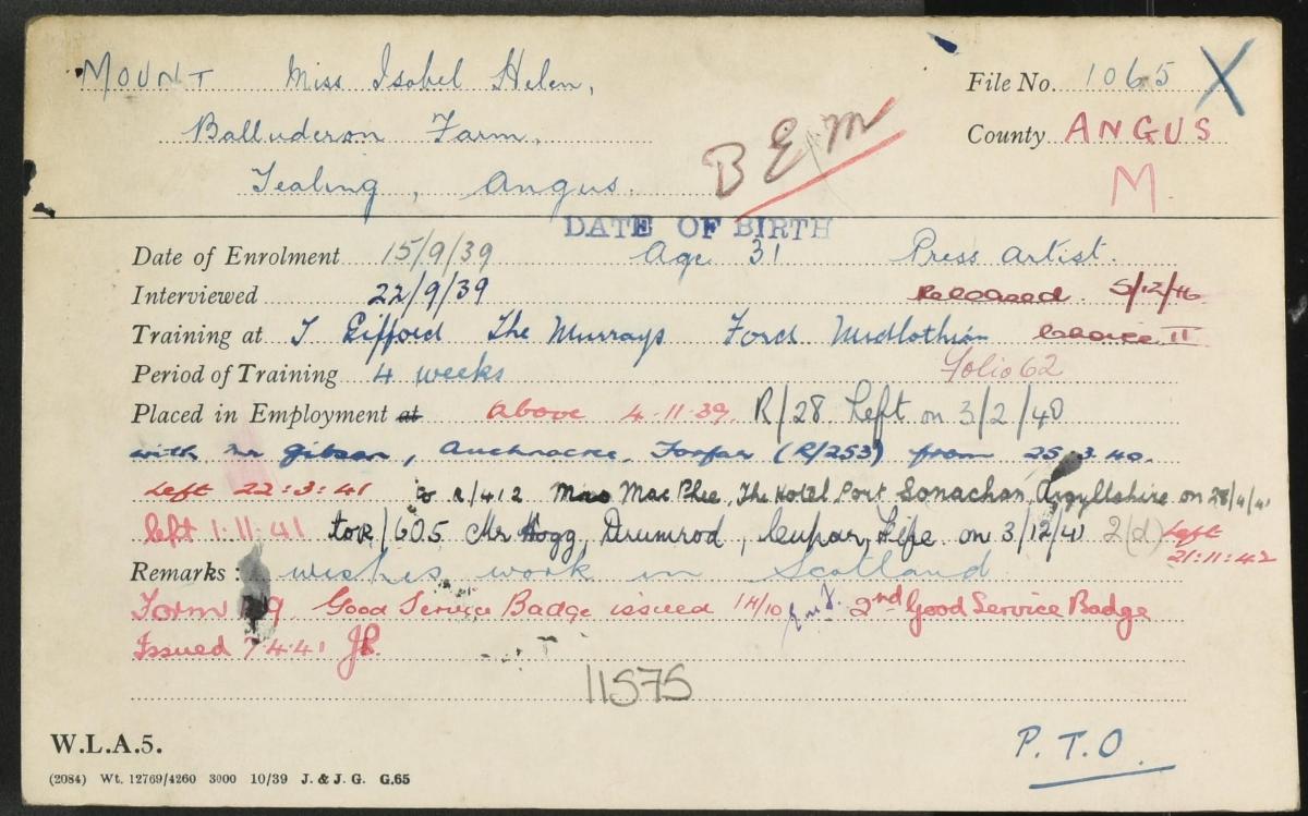 Isobel Helen Mount's index card