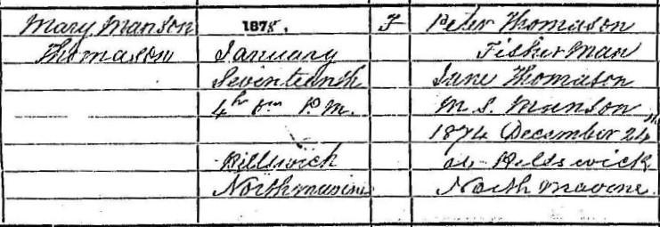 Mary Manson Thomason, Statutory Register of Births 1878
