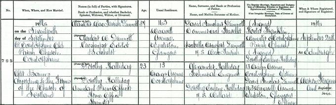 Entry for Alastair MacTavish Dunnett and Dorothy Halliday in the statutory register of marriages for Haymarket, Edinburgh, 17 September 1946.
