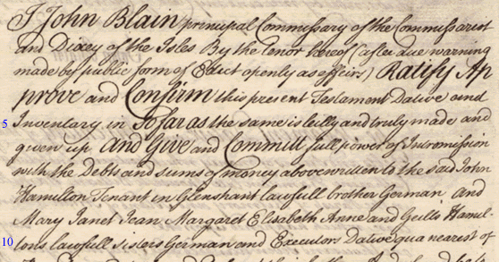 Beginning of the confirmation clause of the testament dative of Catherine Hamilton, 1763, National Archives of Scotland, CC12/3/6 p18