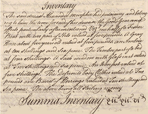 Inventory of the testament dative of Alexander Murphy, NASref. CC12/3/6 p16