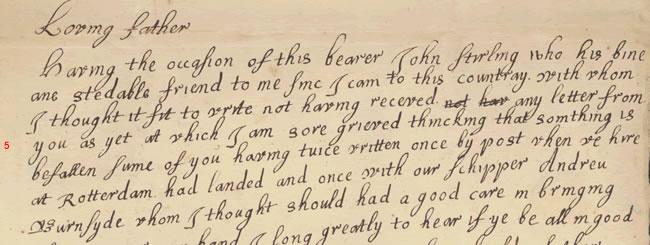 Lines 1-8 of a letter written by William Dunlop in 1681, Mitchell Library reference DC14