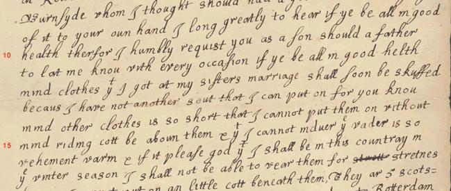Lines 9-17 of a letter written by William Dunlop in 1681, Mitchell Library reference DC14