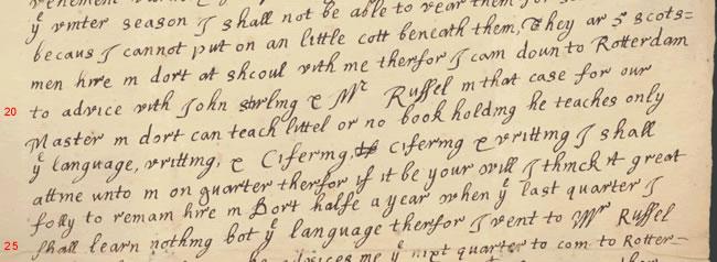 Lines 18-25 of a letter written by William Dunlop in 1681, Mitchell Library reference DC14