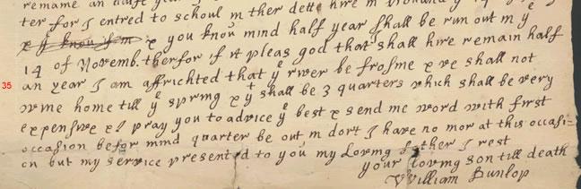 Lines 33-41 of a letter written by William Dunlop in 1681, Mitchell Library reference DC14