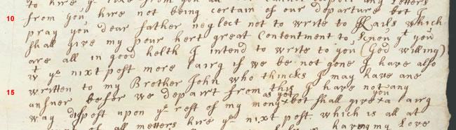 Lines 10-17 of a letter written by William Dunlop in 1681, Mitchell Library reference DC14