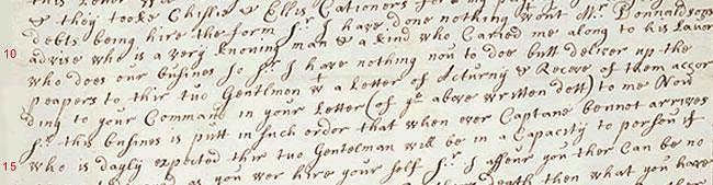 Lines 9-15 of a letter written by William Dunlop in 1681, Mitchell Library reference DC14