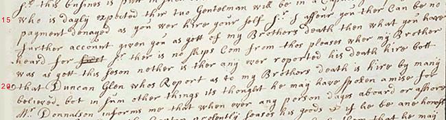 Lines 16-22 of a letter written by William Dunlop in 1681, Mitchell Library reference DC14