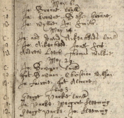 Excerpt from a register of baptisms within a volume of kirk session records for the parish of Rutherglen (National Records of Scotland, CH2/315/1, page 111).