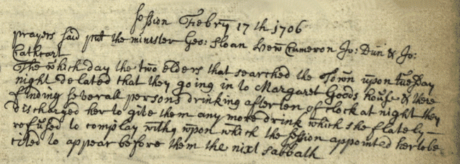 Extract from the minutes of Dalmellington Kirk Session, 1706 (National Records of Scotland, CH2/85/1/209).