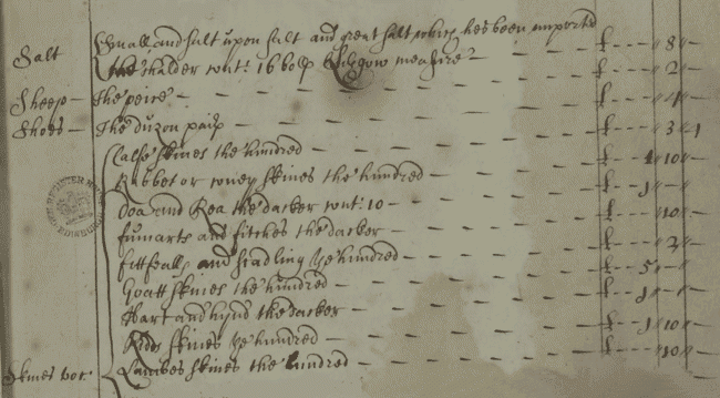 Extract from the Book of Rates within the Exchequer Records (National Records of Scotland, E76/6/41).