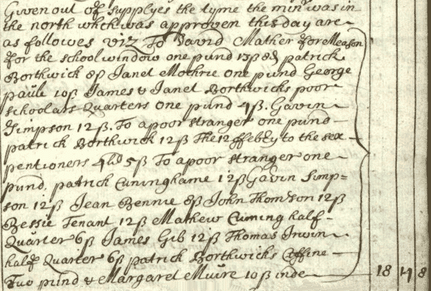 Extract from the poor fund accounts of Abercorn kirk session, 1701 (National Records of Scotland, CH2/835/9 page3).