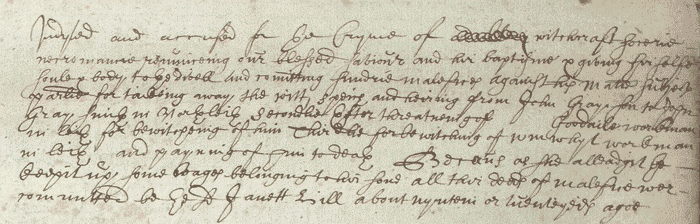 Excerpt from the Porteous Roll for Edinburgh, contained in the High Court of Justiciary process papers, 1679 (National Records of Scotland, JC26/51/5 page 3).