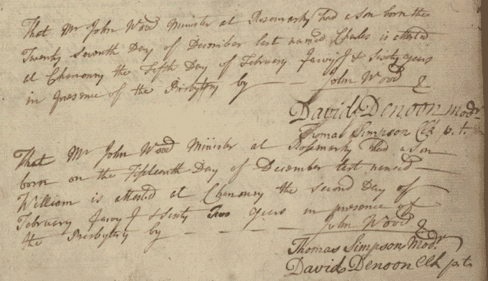 Extract from the presbytery separate register of Chanonry presbytery (National Records of Scotland, CH2/66/16 page 65).