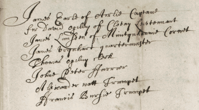 Passage from Lieutenant General Drummond's Regiment of Horse in 1667 (National Records of Scotland, E100/2 page 3).