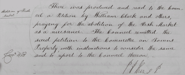 Extract from the Dundee Burgh Minute Book from 1852, Volume 26, September 1850 to May 1854 (Dundee City Archives Reference, DUN - 1850/1854 page 443).