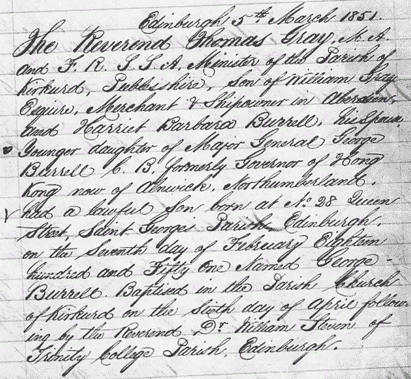 Passage from the Edinburgh birth registers, 1851 (National Records of Scotland, OPR Births 685/0106000207 Edinburgh).