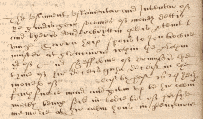 Image of the opening clause of a testament (National Records of Scotland, CC5/6/1 page 49). 