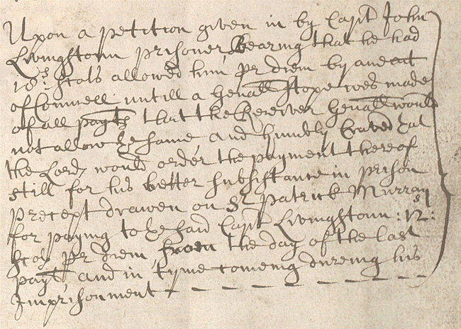Excerpt from a petition to the Scottish Treasury, 1691 (National Records of Scotland, E7/6).