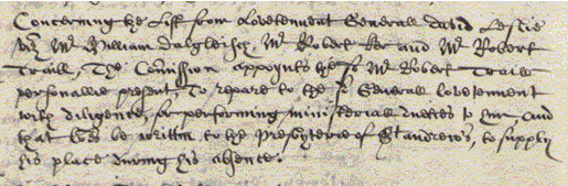 Image from the minutes of the Registers of Acts of the Commission of the General Assembly of the Church of Scotland, 1646-1648 (National Records of Scotland, CH1/3/1).