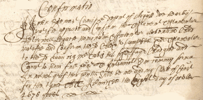 Image of the confirmation clause from the testament of Euon oig M[a]cTavis recorded in the Commissary Court of Argyll in 1676 (National Records of Scotland, CC2/3/1, page 361). 