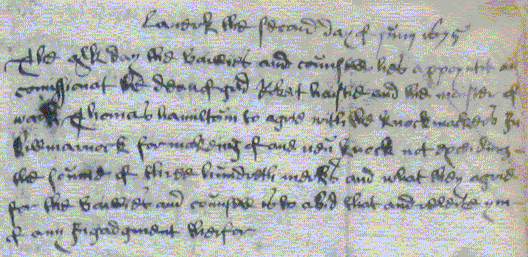 Image of an extract from minute book of Lanark burgh, 1675, South Lanarkshire Leisure and Culture Libraries and Museum service. 