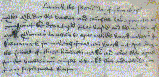 Image of an extract from minute book of Lanark burgh, 1675, South Lanarkshire Leisure and Culture Libraries and Museum service.