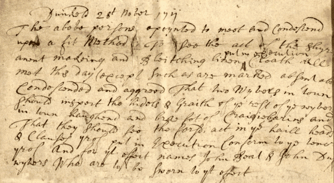 Image of an extract from the minute book of Dunkeld Regality Court, 1711 (National Records of Scotland, RH11/28/2 page 8).