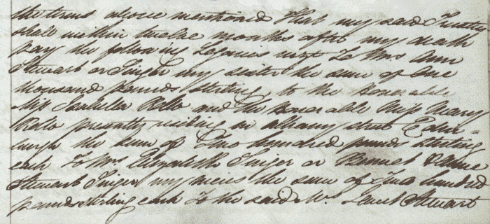 Section from the testament of Christina Stewart , 1832 (National Records of Scotland, SC70/1/47 page 885).