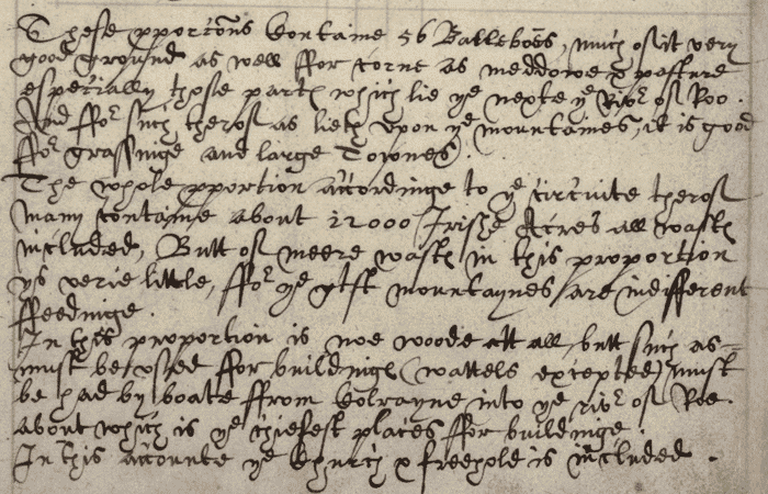 Image of an extract of a description of the barony of Keenaght, in the Plantation of Ulster c 1610 (National Records of Scotland, RH15/91/33 page 27).