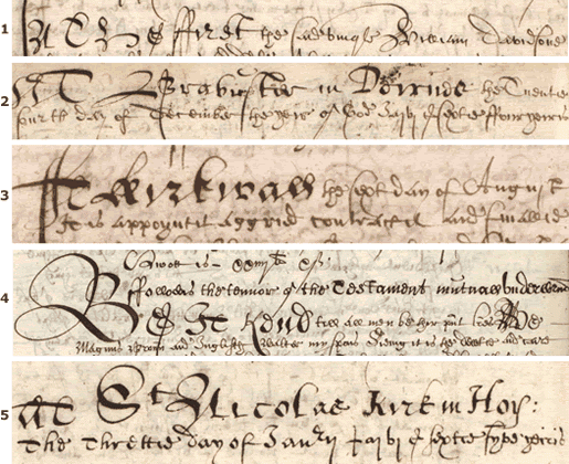 Examples of emboldened letters from 17th century Orkney testaments (National Records of Scotland, CC17/2/8).