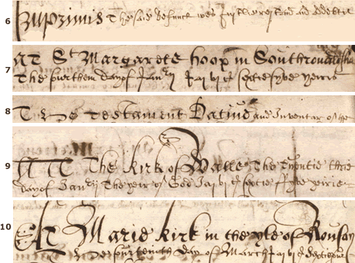 Examples of emboldened letters from 17th century Orkney testaments (National Records of Scotland, CC17/2/8).