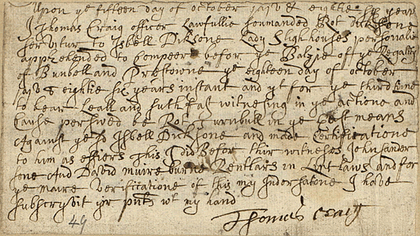Minute from the court book of the Regality of Boncle and Preston, (National Records of Scotland, RH11/8/1, page 69).