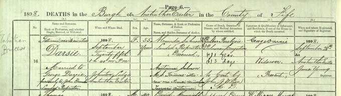Image of Princess Titaua’s death entry. Crown copyright, NRS, Statutory Register of Deaths, 1898, 402/16 page 9.