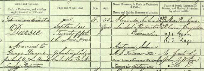 A cropped image showing details from Princess Titaua’s death entry.