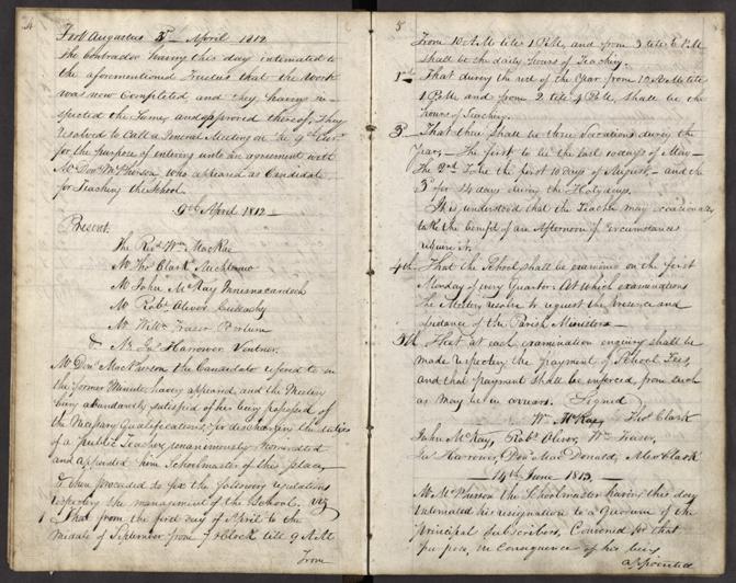 Fort Augustus school minutes from 1812, setting out the opening of the parish school. NRS, CH2/1433/4 page 5