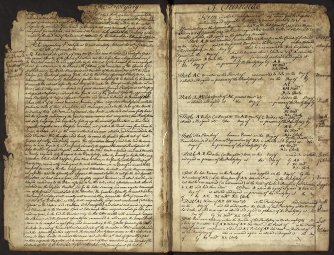 These pages from Chirnside separate register set out the templates to be used to record the necessary information. NRS, CH2/516/18 page 3