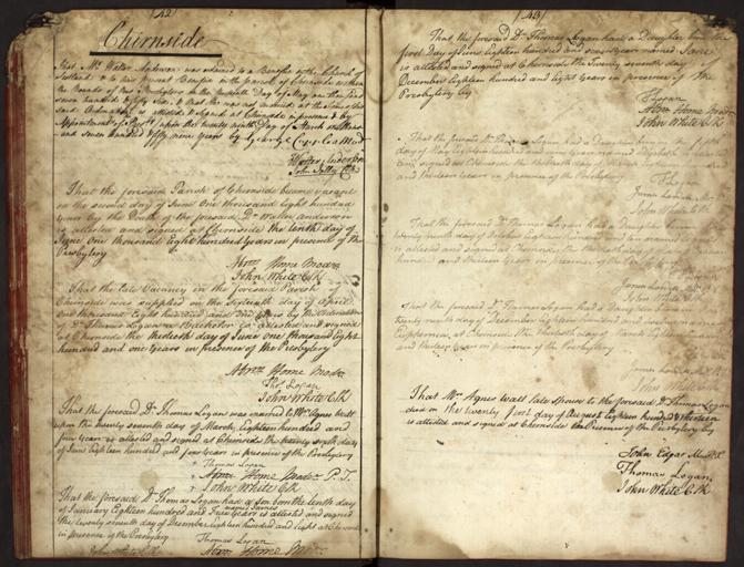 The life and times of Chirnside minister, Thomas Logan. NRS, CH2/516/18 pages 42 and 43