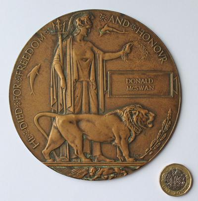 Donald’s memorial plaque which sat on his father’s mantlepiece. Shared with kind permission of Kenneth MacLennan