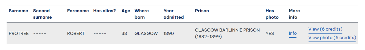 Search result with prisoner photograph