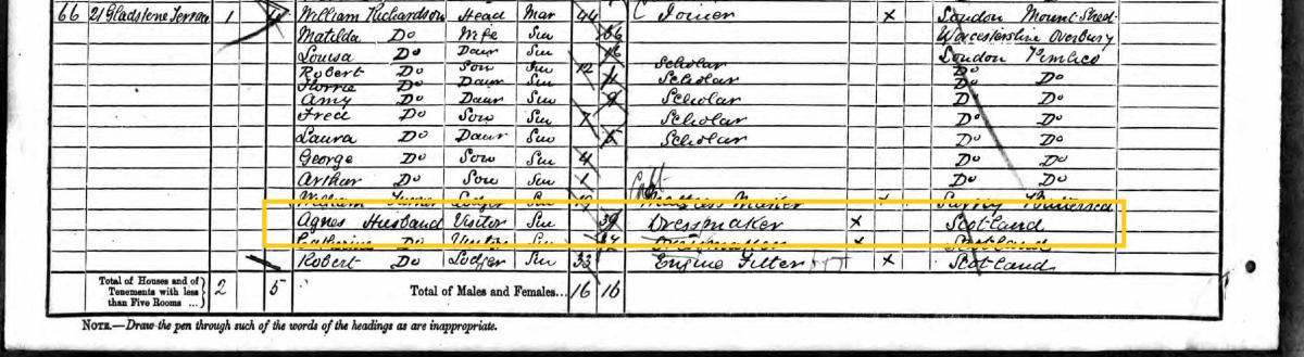 1891 English Census, parish of Battersea. TNA, RG12/423