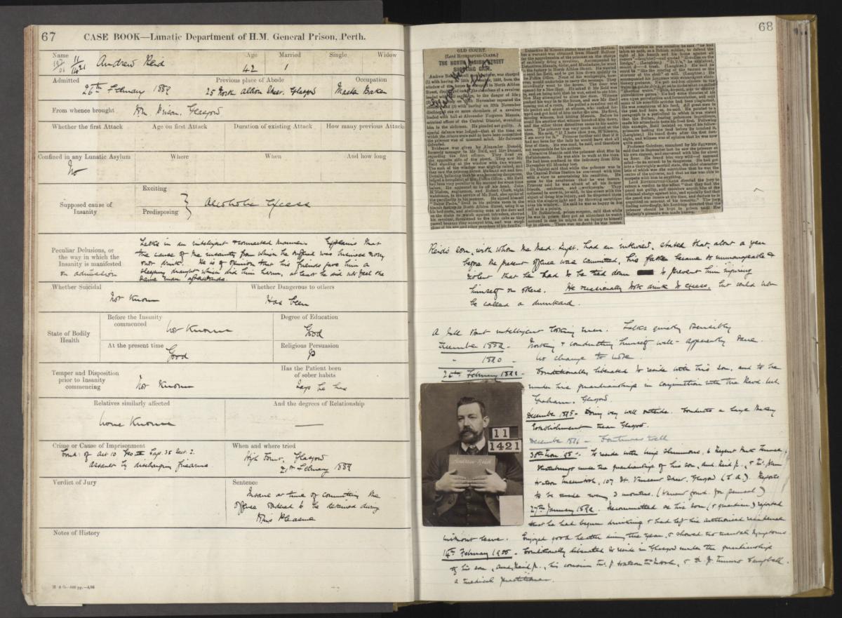 Criminal Lunatic case notes for Andrew Reid